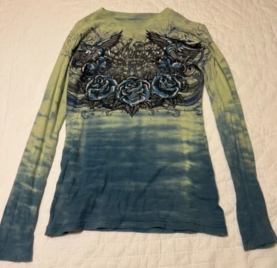 SInful t shirt long sleeve tie dyed with roses size Medium - Image 1 of 4