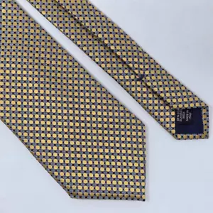 ERMENEGILDO ZEGNA SILK TIE GOLD NAVY WHITE POLKA DOT SATIN 3.5" X 59" ITALY - Picture 1 of 3