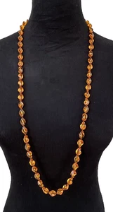 Vintage Sarah Coventry Necklace Faux Amber Twisted Bead 36" Signed Orange Brown - Picture 1 of 8