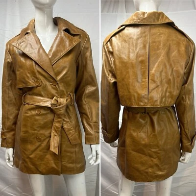 Pelle Studio Wilsons Leather Women’s Medium Brown Belted Trench Coat Jacket - Image 1 of 4