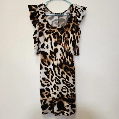 Vestido Cameo EE. UU. S Leopardo Body Con Y2K Ajustado Cuello Redondo Mangas Abullonadas Informal Foto 1 de 4