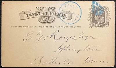 1877 *IOWA FALLS, IOWA* 1c UX5 POSTAL CARD+{TEAL GREEN} POSTMARK+"GRIDS" CANCEL! - Image 1 of 4
