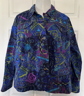 Chaqueta vaquera Hearts of Palm azul púrpura bordada colorida talla grande 16W Foto 1 de 4