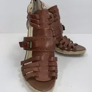ENZO ANGIOLNI Strappy Tan Leather Wedge Sandals SZ 7 Excellent Condition! - Picture 1 of 8