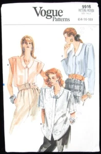 NOS Vogue Patterns 9916, Size 14-16-18, Shirt with Variations - Picture 1 of 2