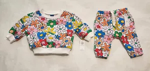 NWT Old Navy Flower Bug Garden Print Sweatshirt Sweatpants 0-3 Months Baby Girl - Picture 1 of 1