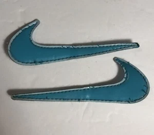 Nike Swoosh Patch Lot 2 Run Shoe Sneaker Skating Badge Logo Vinyl Baby Blue - Picture 1 of 5