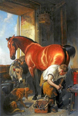 PINTURA DE CASCO HERRADOR CABALLO ZAPATERO POR EDWIN LANDSEER REPRO Foto 1 de 3