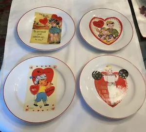 Rosanna Studio Retro Valentine 8" Set Of 4 Plates Boxed “Happy Valentine’s Day” - Picture 1 of 2