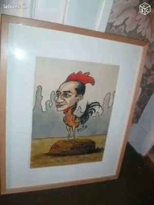 Tableau geo pip boxe caricature ancien aquarelleCoq De Bataille - Photo 1/3