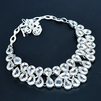 White Topaz Pear Gemstone Gift 925 Sterling Silver Jewelry Necklace 18" VJ 1095 - Image 1 of 4