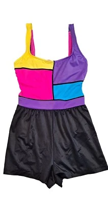 Traje Mameluco de Natación De Una Pieza Catalina Sporting Life De Colección Años 90 Corto Bloque de Color Talla 10 Foto 1 de 4