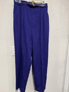 Vintage Christy Girl Pants Womens 16 Purple High Waisted Trousers 80s Belt NWT - Picture 1 of 7
