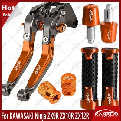 For Kawasaki Ninja ZX9R ZX12R Brake Clutch Levers Handle Grips Cap Set Orange Foto 1 de 4