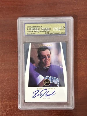 BRIAN DAUBACH 2000 JUSTIFIABLE 2K  AUTO Justinkt /100 BA-06 BOSTON RED SOX - Image 1 of 2