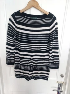 RALPH LAUREN BLACK AND WHITE LINEN/COTTON STRIPE KNIT TOP size M - Picture 1 of 4