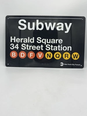 Official MTA New York Subway Sign Herald Square 34 Street Station 17” x 11” - Image 1 of 4