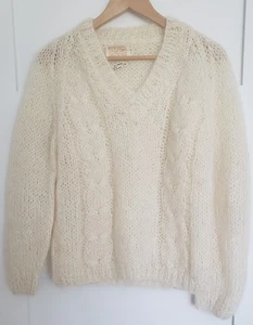Vintage RARE Fuzzy Handknit Mohair Wool  V neck Sweater / Made in Italy - Picture 1 of 15