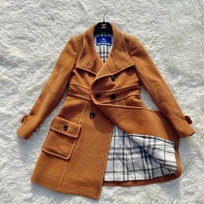 Abrigo largo de lana Burberry Blue Label forro a cuadros camel para mujer 40 usado #EK BFA Foto 1 de 4