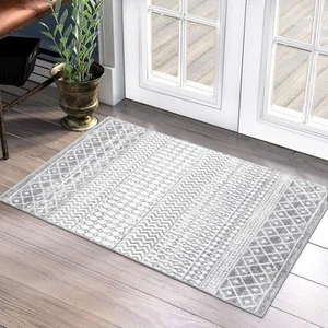 Moroccan Washable Rugs, 2x3 Grey Rug Non-Slip Small Distressed Entryway Rugs,... - Picture 1 of 7