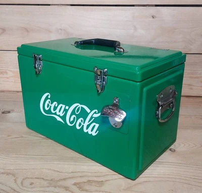 Kühlbox 25 Liter GRÜN Getränke Kühler 49x27x3cm + DRINK Coca Cola Flaschenöffner - Bild 1 von 4