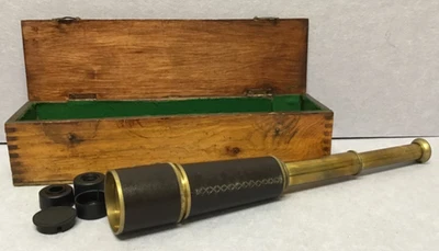 Victorian Style Telescope Vintage Brass leather casing box T4638 G - Image 1 of 4