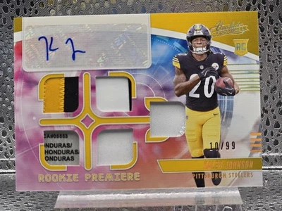 2025 Absolute FOTL Kaleb Johnson Quad Patch Rookie Auto /99 - Image 1 of 2