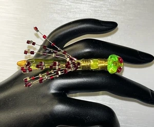 Vintage Orna Lalo Acrylic Insect Pin Neon Green Yellow Red 2” - Picture 1 of 6