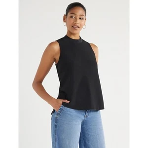 Scoop Womens Sleeveless Hi-Low Top Relaxed Fit Crew Neck Black Soot Size S - Picture 1 of 5