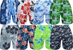 Hawaiian Swim Shorts Floral Tropical Beach Lightweight with Built-In Net Brief - Picture 1 of 12