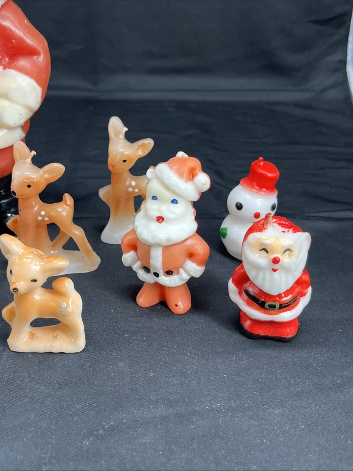 Juego de 7 velas navideñas vintage sumergidas a mano ciervo papá Noel novedad Foto 1 de 4