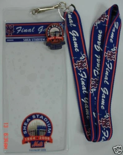 SHEA STADIUM FINAL GAME LANYARD, TICKET HOLDER PIN 9/28/08 NEW YORK METS RARE - Image 1 of 1