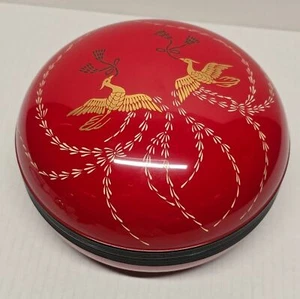 Caja de laca roja japonesa Zohiko Kyoto de colección pájaros dorados con certificado - Imagen 1 de 10