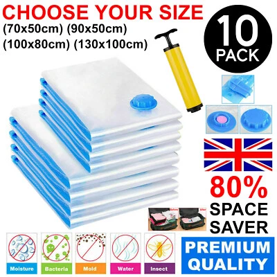 10x STRONG VACUUM STORAGE SAVING SPACE SAVER BAGS VACCUM VACUM LARGE BAG PACK - Image 1 of 4