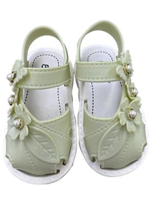 Kids Girls Shoes Green Sandals with Flowers 3-6 Months Free Shipping - Picture 1 of 4