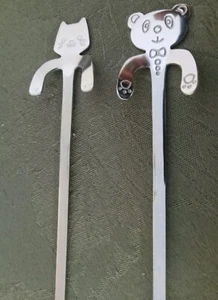 Katze und Bär Löffel Kaffee Rührstäbchen 8" Edelstahl 2 Löffel Neu - Bild 1 von 12