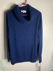 Susan Bristol 100 % Merinowolle blau Wasserfallschal Ausschnitt Pullover GR. 3X NEU Outdoor Ski - Bild 1 von 13