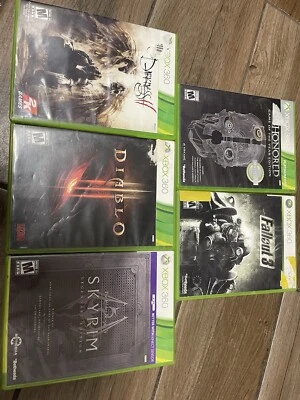 XBOX 360 Game Lot 5 Fallout 3, Darkness 2, Diablo 3, Skyrim Legendary Dishonored - Image 1 of 4