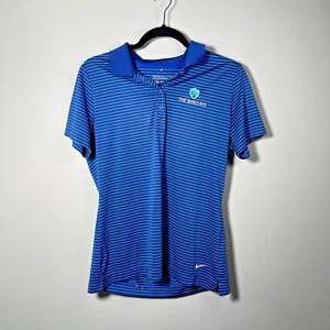 Nike Golf Polo Shirt Womens L Navy Tour Performance Stripe Barclays Logo Stretch - Picture 1 of 9