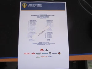 2024-25 PREMIER LEAGUE 2 U21 LEEDS UNITED v NORWICH CITY TEAM SHEET - Picture 1 of 1