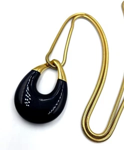 Michael Kors Gold Tone Colorblocked Black Teardrop Pendant Necklace MSRP $145 - Picture 1 of 7