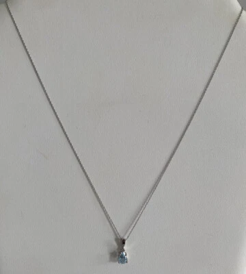 Colar pingente corrente ouro branco 10k água-marinha ou topázio diamante em forma de pera - Imagem 1 de 4