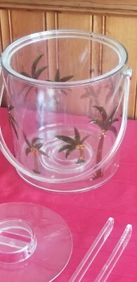 Cubo de hielo acrílico palmera barra tiki aislado doble pared tapa y pinzas tropical Foto 1 de 4