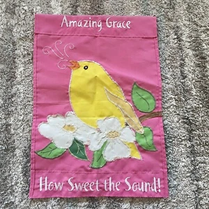 Spring Garden Flag Amazing Grace How sweet the sound Pink Yellow Bird Yard Flag - Picture 1 of 4