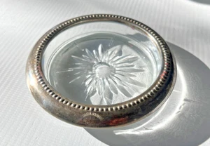 Sottobicchiere vintage W&S Blackinton cristallo piatto argento - Foto 1 di 2