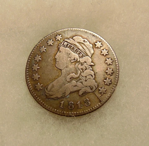 1818 (B-4) Capped Bust 25c - Scarce LDS (Die Crack) - Very Nice Looking Coin Cover