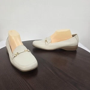 Croft And Barrow Loafers Women 10M Ivory Leather Slip On Shoes Horsebit - Picture 1 of 16