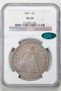 1847 $1 Seated Liberty Silver Dollar AU50 NGC 4143857-003 CAC - Picture 1 of 2