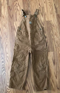 Carhartt Overalls Boys Size 4T Beige Double Knee Outdoors Work Canvas - Picture 1 of 6