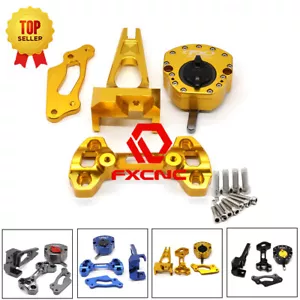 CNC Steering Damper w/Bracket Kit Mount Set For MT-09FZ-09 2014-2019 Gold&Black - Foto 1 di 12